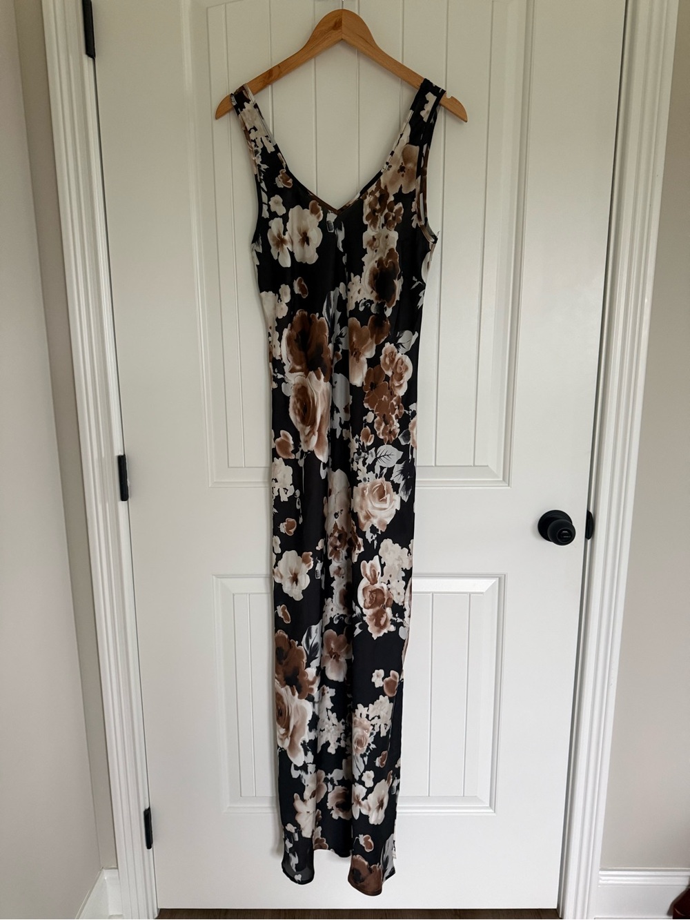 Gilli Floral V-Neck Sleeveless Maxi Dress Black Brown Large Slip Boho